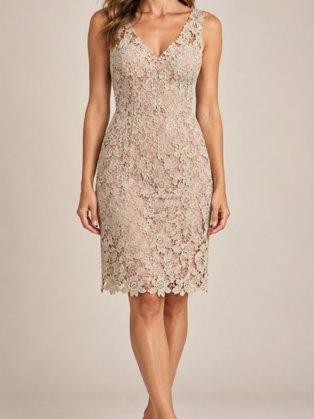 Ralph Lauren Size 8 Taupe Floral Lace Sheath Dress